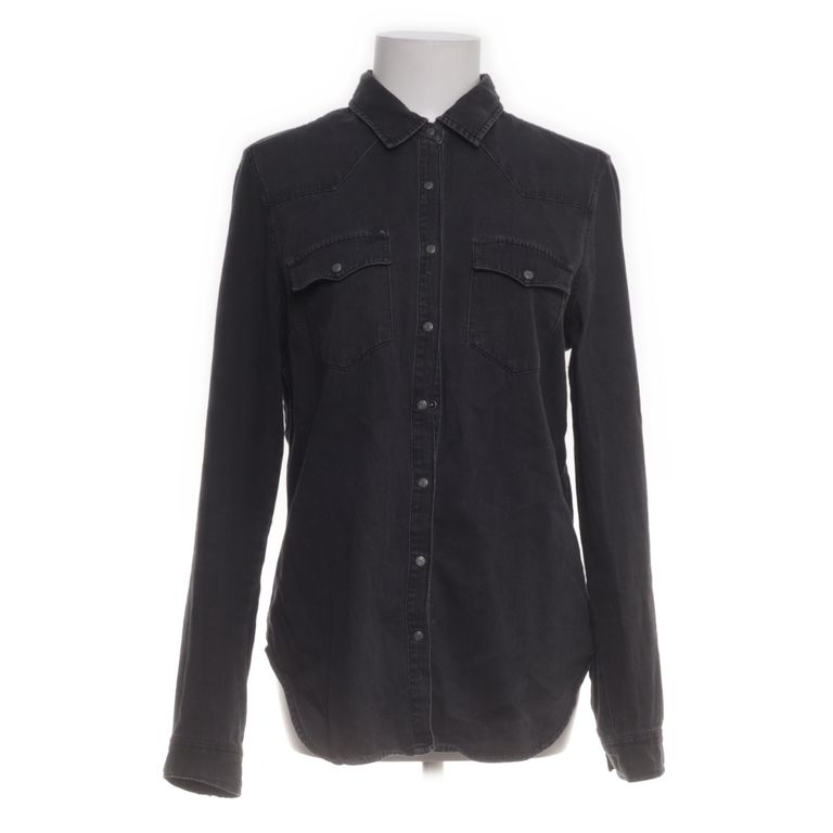 Pull & Bear Denim | Zwarte denim blouse met knopen