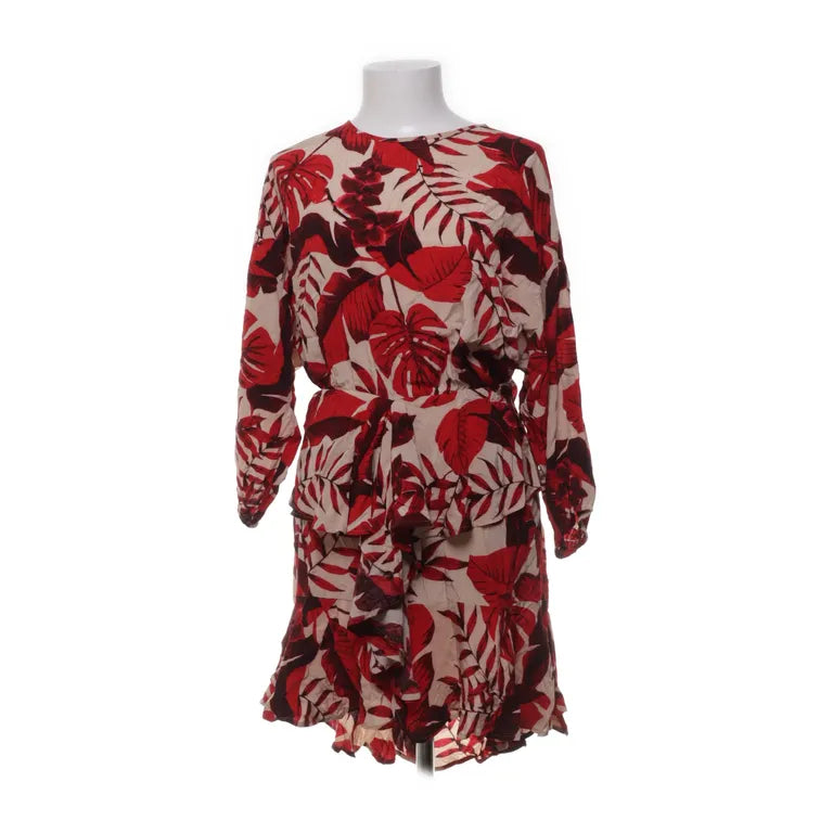 Johanna Ortiz x H&M | Rood-beige jurk met bladprint en strikceintuur