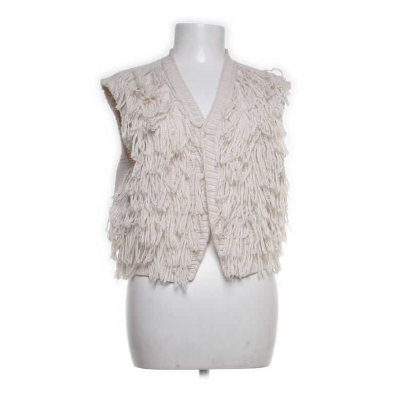 Cotton Club | Crèmekleurig gilet met franjes