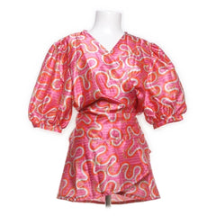 Wikkeltop | Roze Zijden Pofmouwjurk