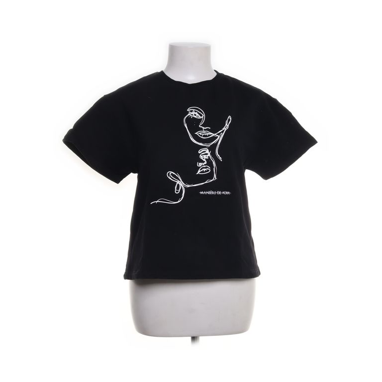 Maniére de Voir | Zwart T-shirt met witte lijntekening