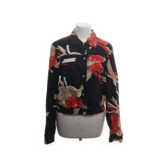 Fire Woman | Zwarte blouse met bloemenprint in rood en beige