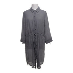 Janina | Grijze Gestreepte Overhemdjurk