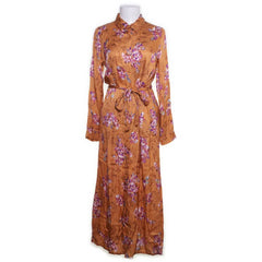 FRNCH | Bruine maxi-jurk met paarse bloemenprint