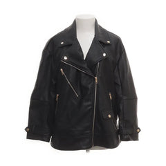 About You | Zwarte leren bikerjack met ritsdetails