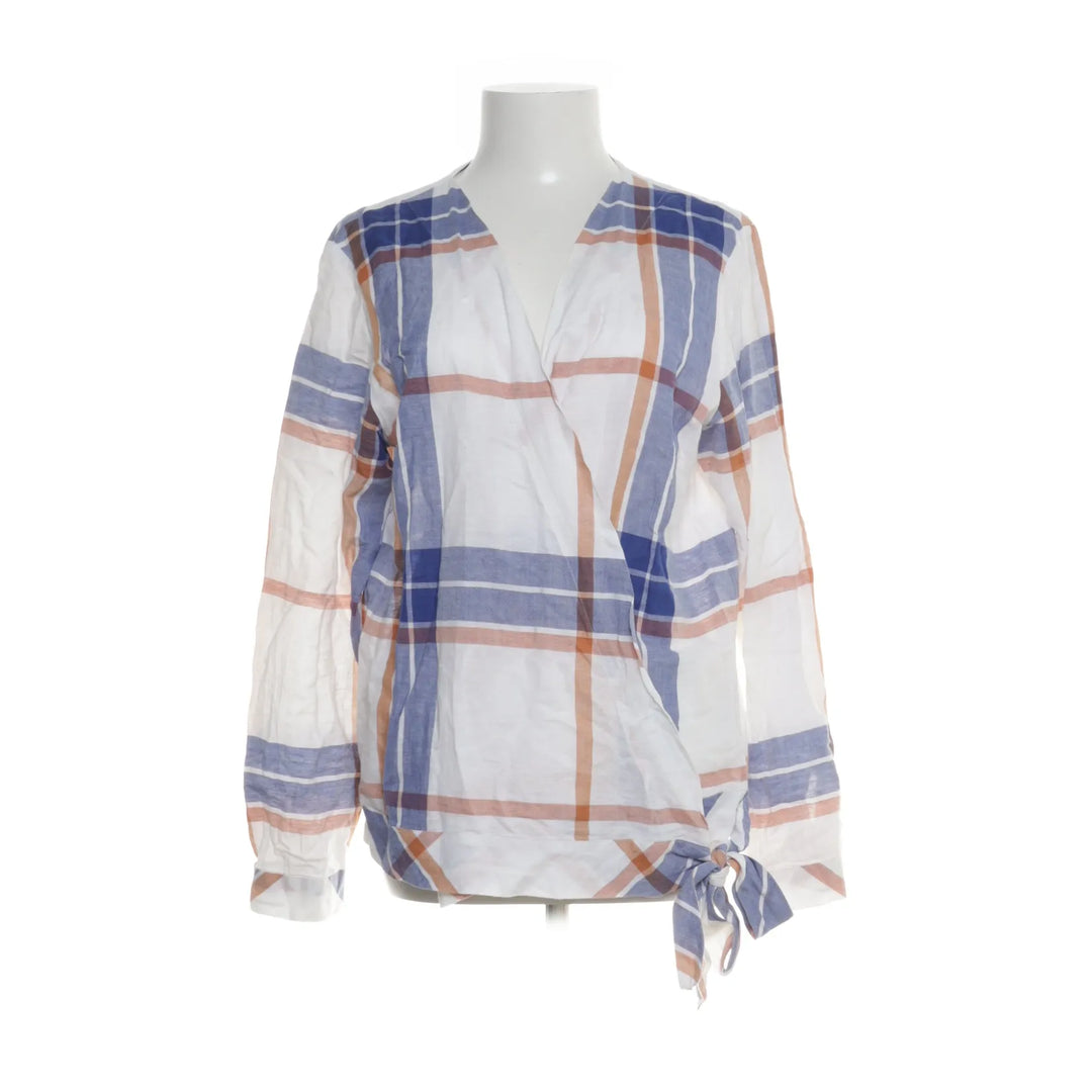 1863 by Eterna | Wit, Blauw, Oranje - Wikkelblouse