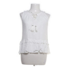 Hallhuber | Witte mouwloze blouse met kwastjes