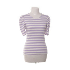 Pieces | Lila-Wit Gestreept T-shirt met Pofmouw