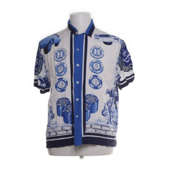 HUF | Blauw-witte zijden overhemdjurk