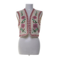 Zara | Beige geborduurd bloemenvestje