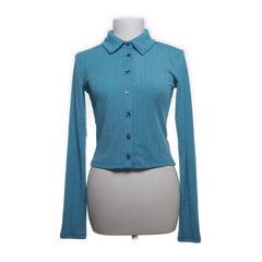 NA-KD | Lichtblauwe ribgebreide blouse met knopen