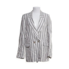 Mango Casual | Wit-grijs gestreepte blazer met dubbele knopen