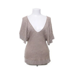 Divina | Beige Geribde V-hals Trui