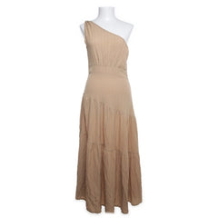 Maxi jurk | Beige één-schouder maxi-jurk