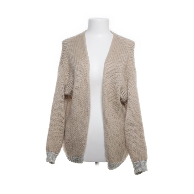 Cardigan | Beige open gebreid vest