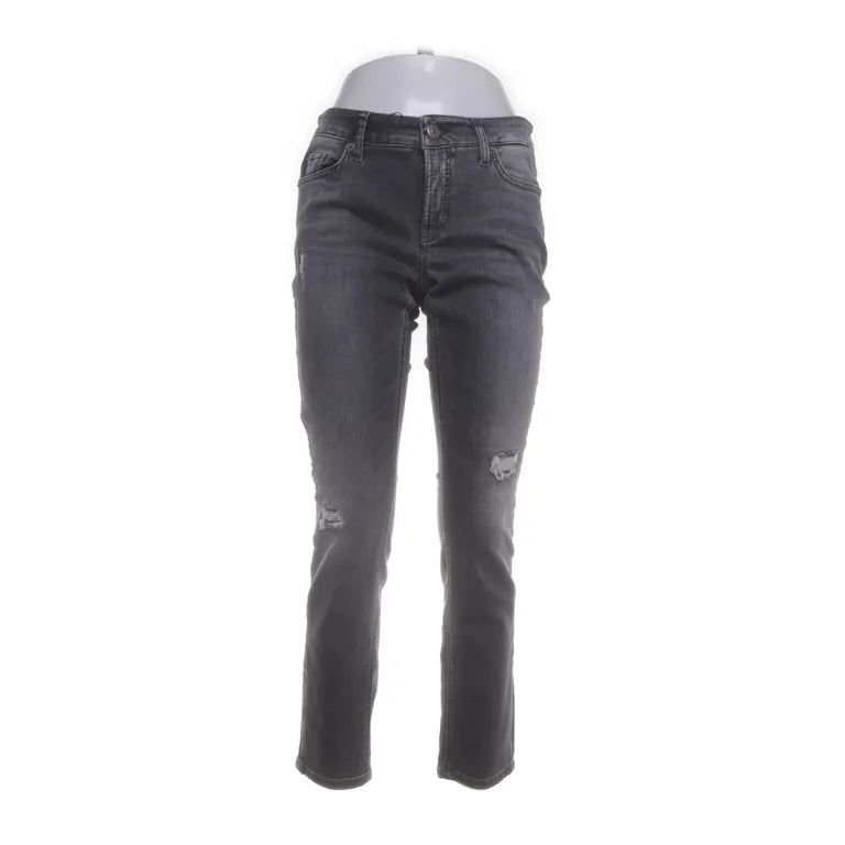 Cambio Jeans | Donkergrijze slim fit jeans met scheuren op de knieën en hoge taille