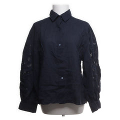 Massimo Dutti | Donkerblauwe blouse met kanten mouwen