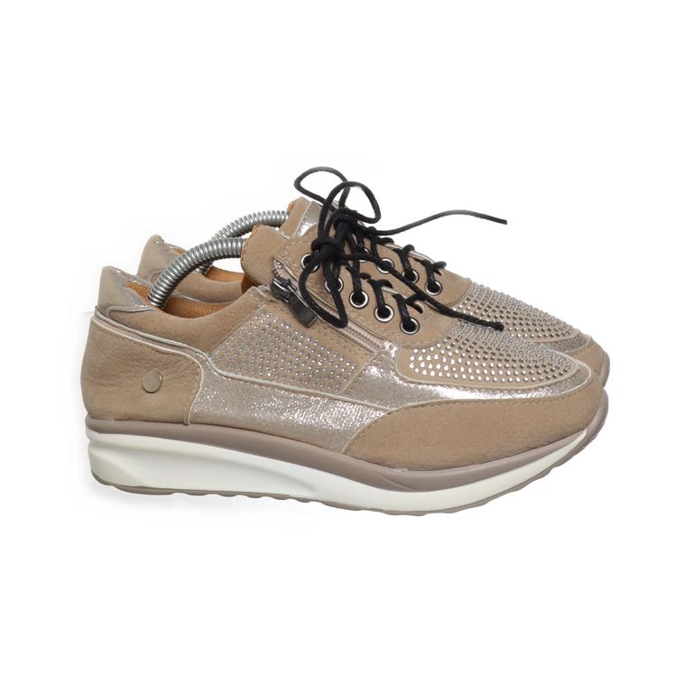Beige metallic sneakers met strass