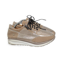 Beige metallic sneakers met strass