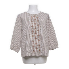 Cream | Gestreepte geborduurde blouse