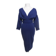 Donkerblauwe midi-jurk met diepe V-hals en lange mouwen