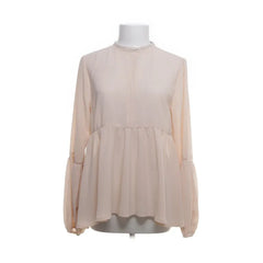 Ahlens | Beige blouse met lange mouwen en geplooid peplumdetail.