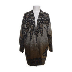 Kimono | Zwarte en bruine gedetailleerde jas met patroon